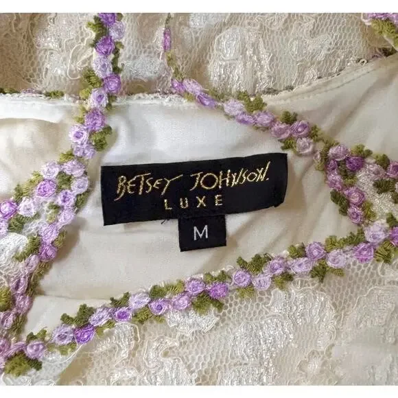 SOLD SOLD SOLD Vintage 90's Betsey Johnson LUXE Ivory Lace Slip Dress - Picture 2 of 15